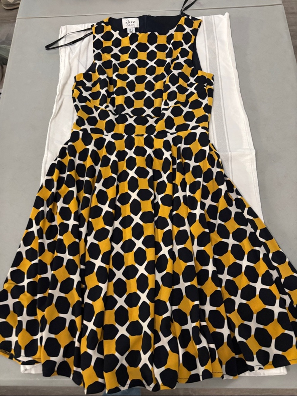 Sleeveless Yellow Black Geometric Fit & Flare Dress. Very comfortable!